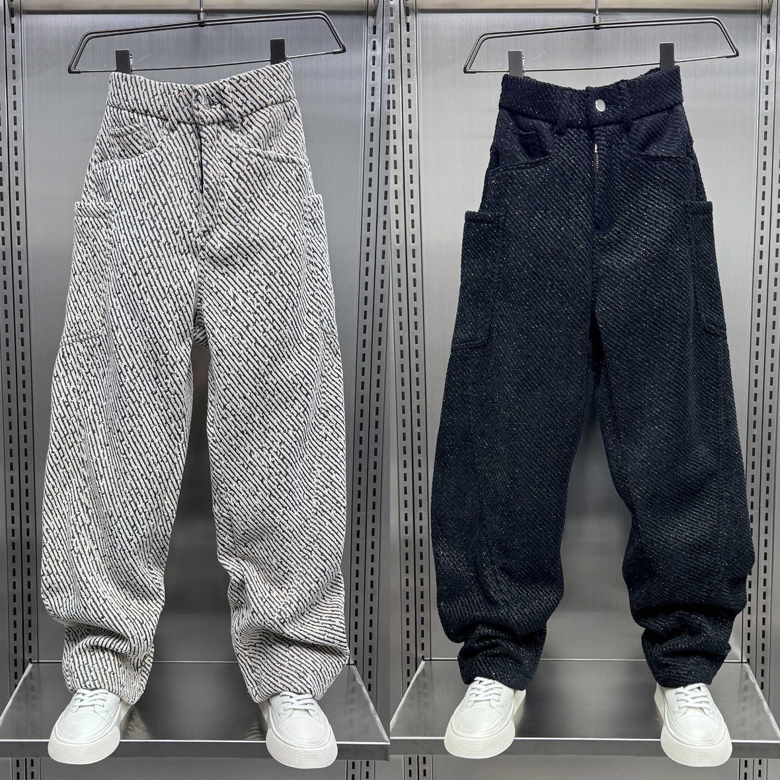 ZPK加绒宽松直筒弯刀裤