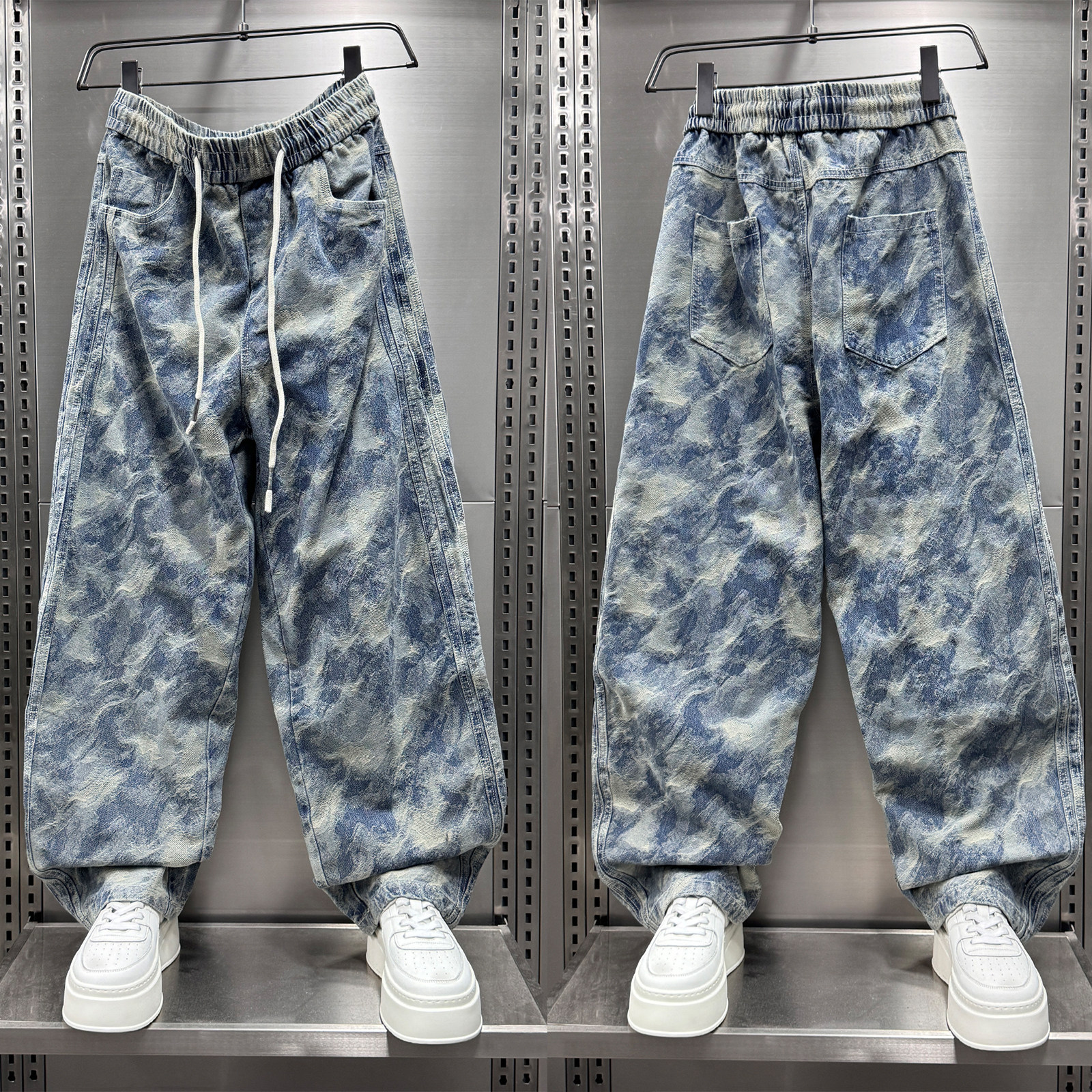 潮牌痞帅时尚提花牛仔裤男2025秋冬新款美式炸街设计款宽阔腿长裤,男装,牛仔裤,淘宝优惠券,粉丝福利购,淘宝优惠卷