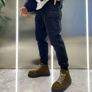 裤 网红百搭休闲小脚哈伦工装 痞帅黑色加绒加厚束脚运动裤 秋冬男士