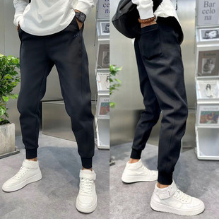 加绒加厚网红精神卫裤 秋冬男士 束脚运动裤 潮牌修身 黑色小脚休闲裤
