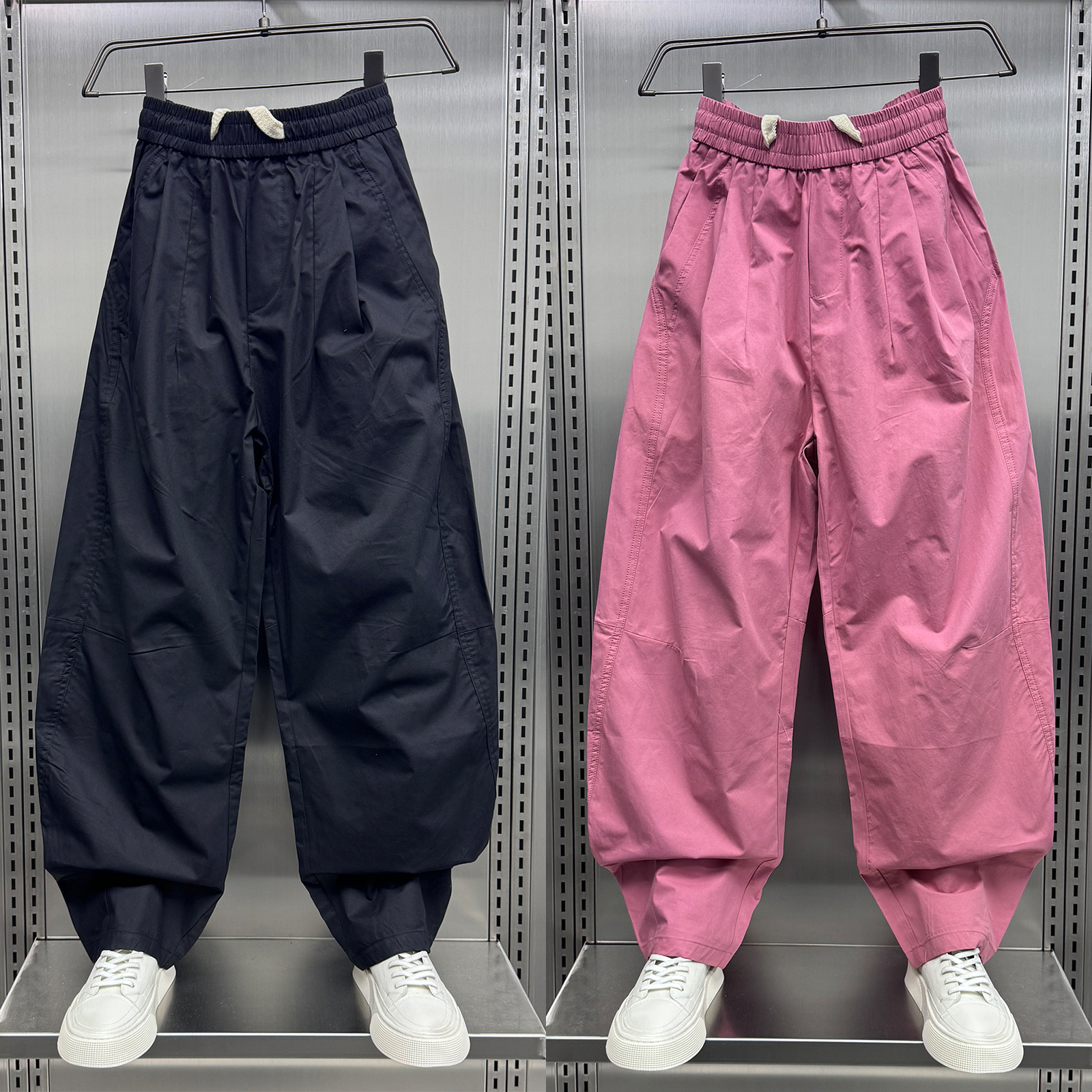 韩系简约糖果色休闲裤男士秋冬设计直筒弯刀裤潮流宽松阔腿哈伦裤