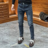 铅笔裤 潮牌欧货烫钻修身 韩版 潮流时尚 牛仔裤 男秋冬复古蓝色休闲裤