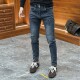 铅笔裤 潮牌欧货烫钻修身 韩版 潮流时尚 牛仔裤 男秋冬复古蓝色休闲裤