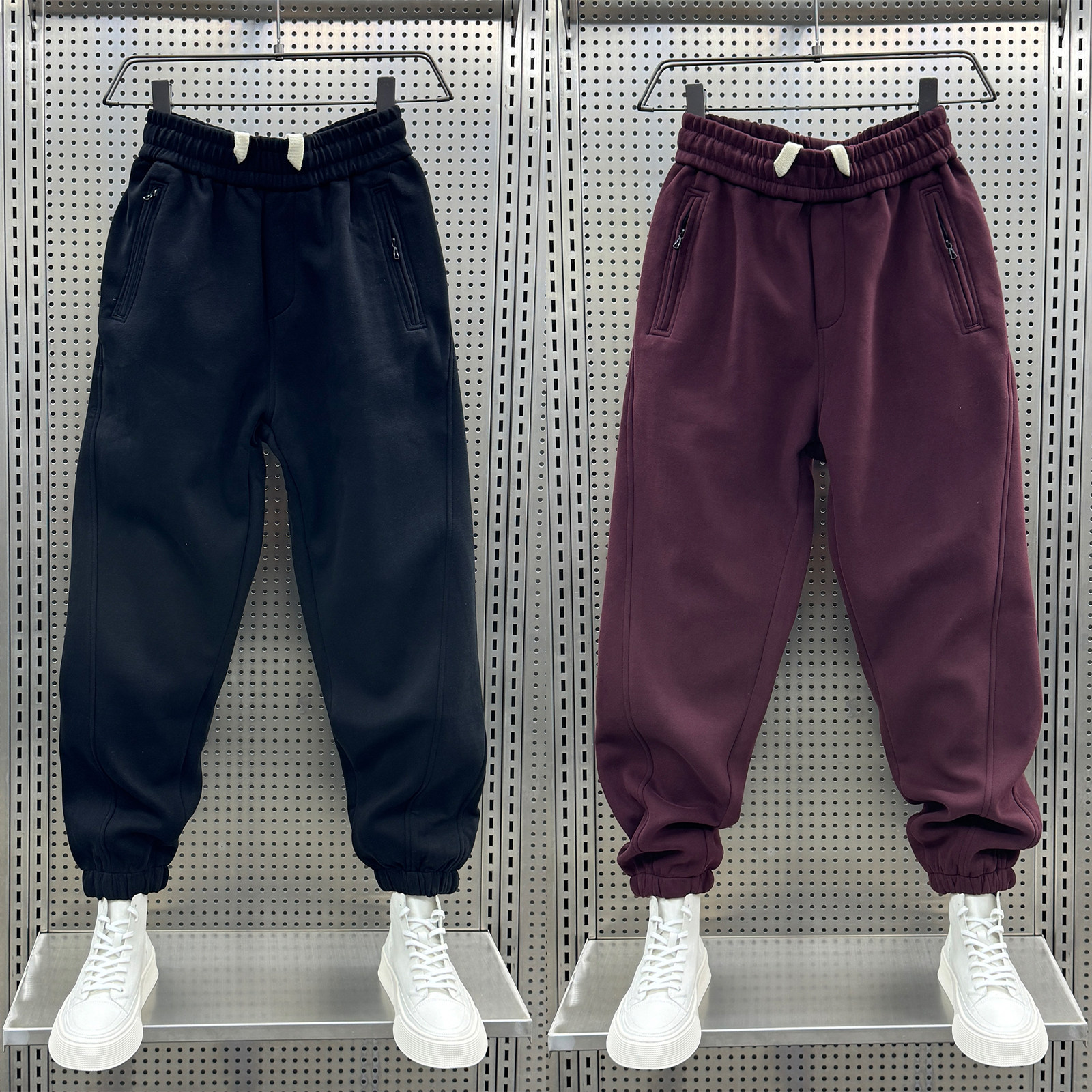 韩版拉链口袋运动裤男士2024秋冬款纯色加绒休闲裤时尚卫裤哈伦裤,男装,休闲裤,淘宝优惠券,粉丝福利购,淘宝优惠卷