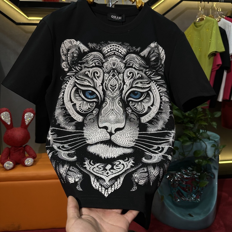 ZPK欧货重工老虎烫钻短袖