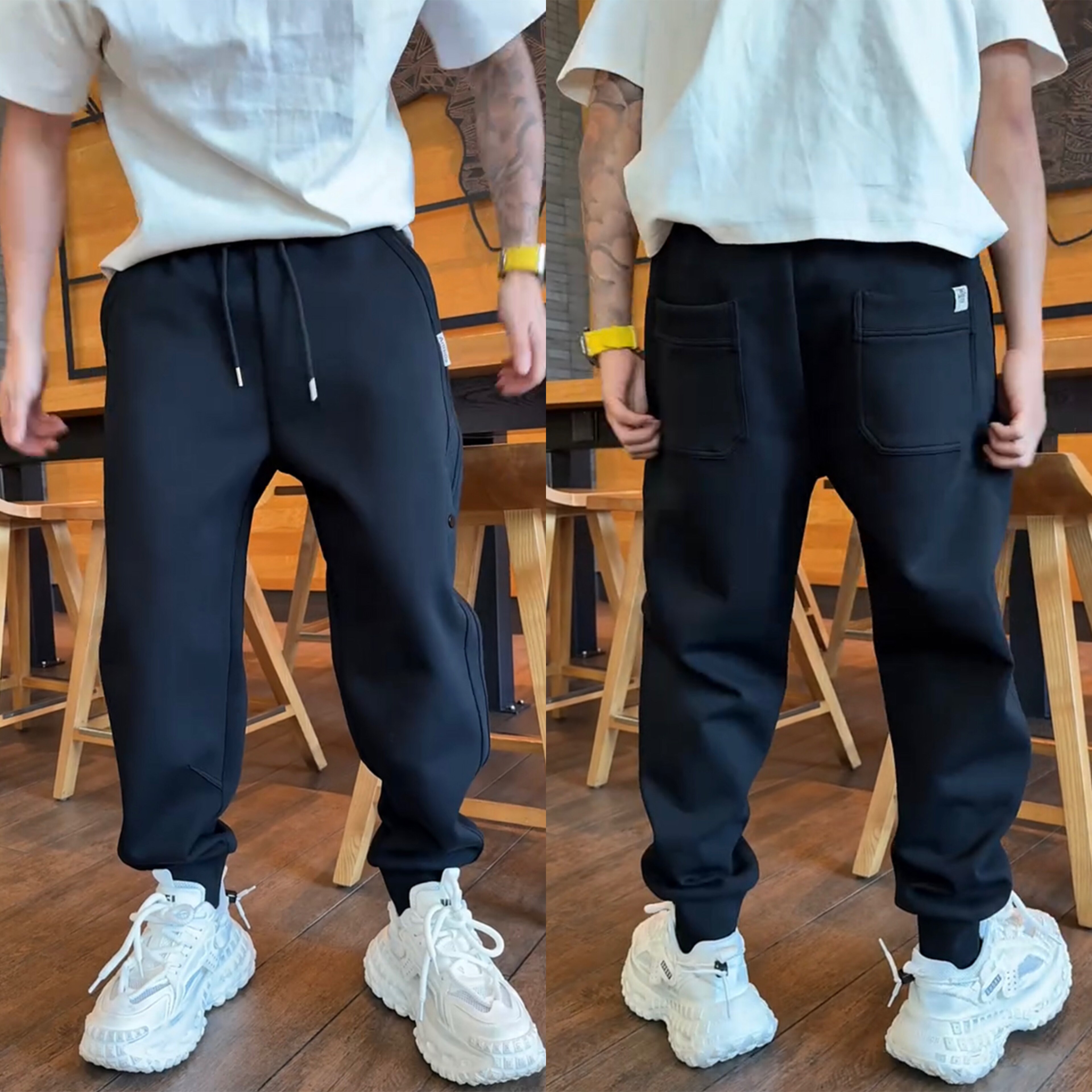 美式简约百搭休闲裤男士2024秋冬加绒纯色运动长裤拉链束脚哈伦裤,男装,休闲裤,淘宝优惠券,粉丝福利购,淘宝优惠卷