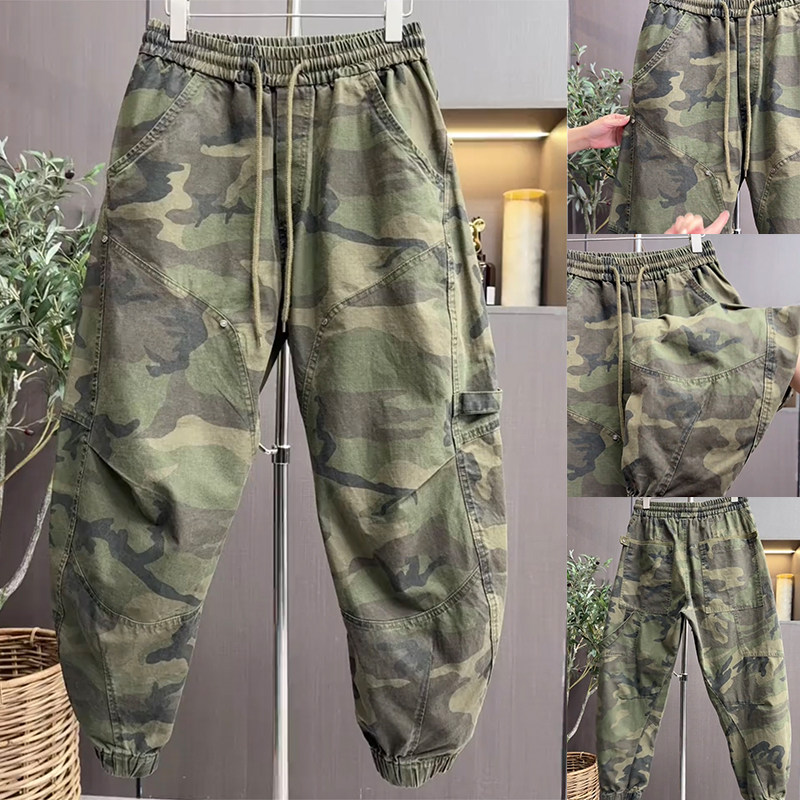 美式高街铆钉工装哈伦裤男士2025秋冬薄款小直筒松紧腰抽绳休闲裤,男装,休闲裤,淘宝优惠券,粉丝福利购,淘宝优惠卷