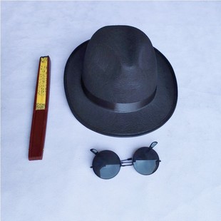 中老年西服布爵士帽斧头帮帽子眼镜上海滩礼帽中老年复古老爸礼物