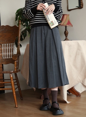 DFD 莎翁书迷 复古MHL款高腰灰色百搭款松紧带百褶裙女
