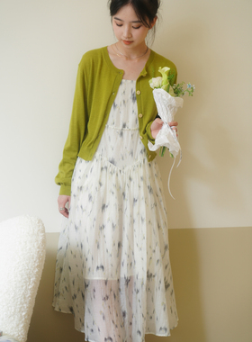 DFD 海盐抹茶 法式复古清爽仙仙点点两色蓬蓬蛋糕裙吊带连衣裙女