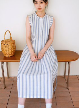 原版DFD嫩爆日系小清新可爱度假蓝条纹小飞袖无袖背心连衣裙女夏