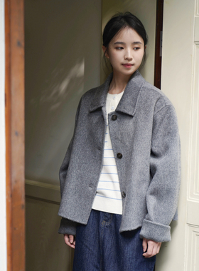 DFD 今天穿什么 百搭小个子夹克灰色双面尼长毛羊毛短款大衣女