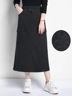 清仓 醋酸羊毛大口袋半身裙女秋冬工装加厚保暖裙子灰色休闲下装