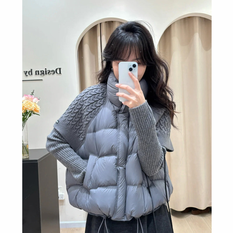针织拼接棉服马甲女短款