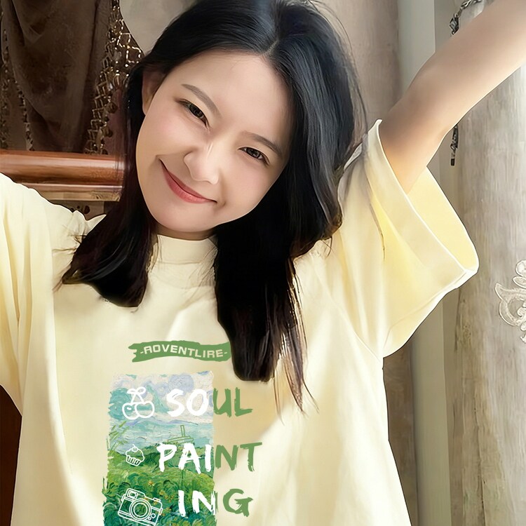 果绿色短袖t恤女2026新款夏美式纯棉宽松半袖独特漂亮巨好看上衣
