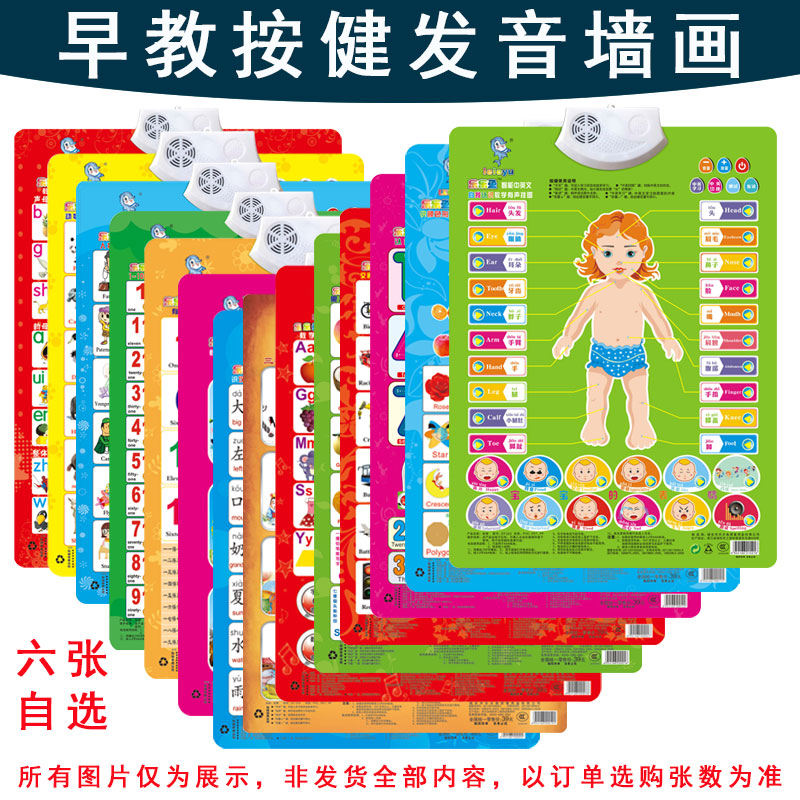宝宝学说话26个拼音字母表早教贴纸 墙贴挂画1-3岁挂图三字经