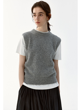 BLANK LABEL羊驼羊毛混纺针织衫马甲女秋季显瘦无袖毛衣保暖背心