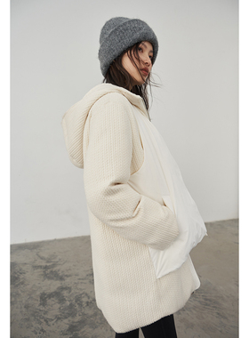 BLANK LABEL加厚针织假两件连帽羽绒服女2025简约秋冬季保暖外套