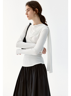 BLANK LABEL舒适人棉围巾绕脖式毛针织衫女秋季新款显瘦打底上衣