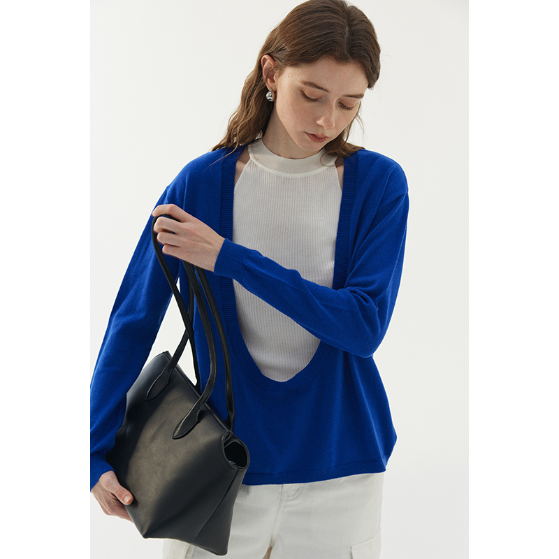 慵懒克莱因蓝长袖羊毛针织衫毛衣