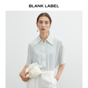 衬衫 BLANK LABEL法式 极简醋酸轻薄半透压褶休闲宽松短袖 女夏季
