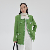 BLANK LABEL极简高级感羊毛立体编织粗花呢绿色小香风外套女秋冬