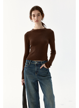 BLANK LABEL极简无缝一体羊毛针织衫女长袖2025秋冬季修身打底衫