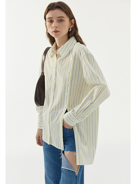 BLANK LABEL全棉设计感宽松条纹长袖衬衫女宽松休闲上衣2025春秋