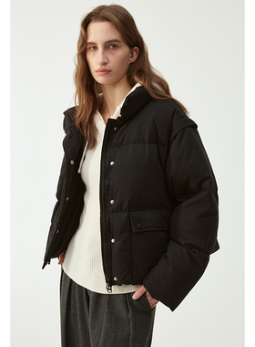 BLANK LABEL白鸭绒羽绒服女冬季袖子可拆卸面包服短款保暖厚外套