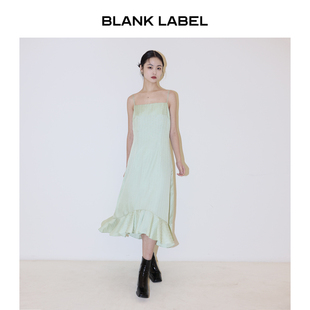 极简高级光泽感缎面气质绿色收腰吊带连衣裙女夏季 LABEL BLANK