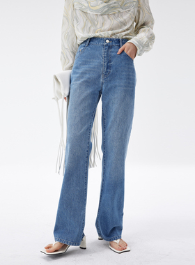 BLANK LABEL 极简高级重酵水洗宽松显瘦微喇高腰牛仔裤女直筒长裤