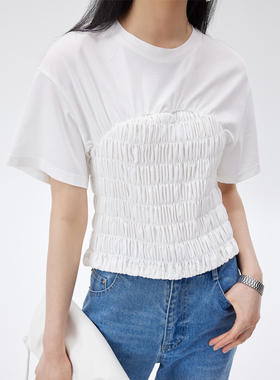 BLANK LABEL 极简高级60S冰丝罗马针织打揽设计感白色短袖t恤女夏