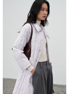 BLANK LABEL麦穗纹绗缝羽绒服女2025冬季新款白鸭绒保暖中长外套