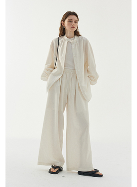 BLANK LABEL莱赛尔棉麻混纺肌理亚麻阔腿裤女垂感新款直筒休闲裤