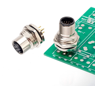 M12连接器航空插头4芯5芯8芯12芯PCB板接电气防水面板固定法兰座