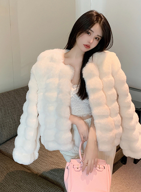 韩版时尚环保仿皮草短款外套女冬季加厚仿獭兔毛高级感保暖大衣