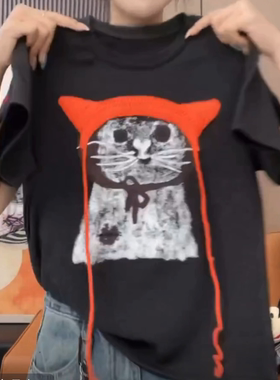 韩版时尚卡通印花立体装饰短袖t恤女夏季新款宽松百搭圆领上衣女