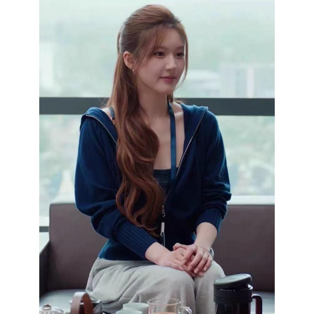 许我耀眼赵露思同款针织衫连帽毛衣女设计感休闲韩系短款外套上衣