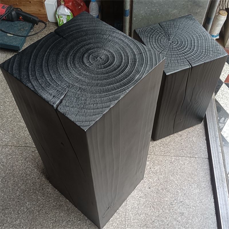 碳化实木墩炭黑原木矮凳摆件组合茶几凳子花架树桩简约圆柱木桩墩