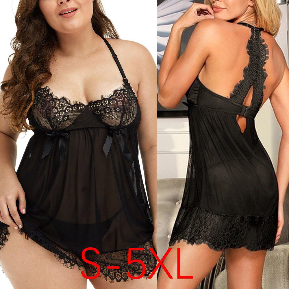 Sexy lingerie mesh see through plus size pajamas