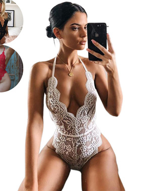 Sexy lingerie women's neck tied lace jumpsuit蕾丝连体衣