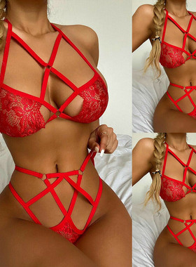Funny lingerie women's strap transparent bra suit镂空透明