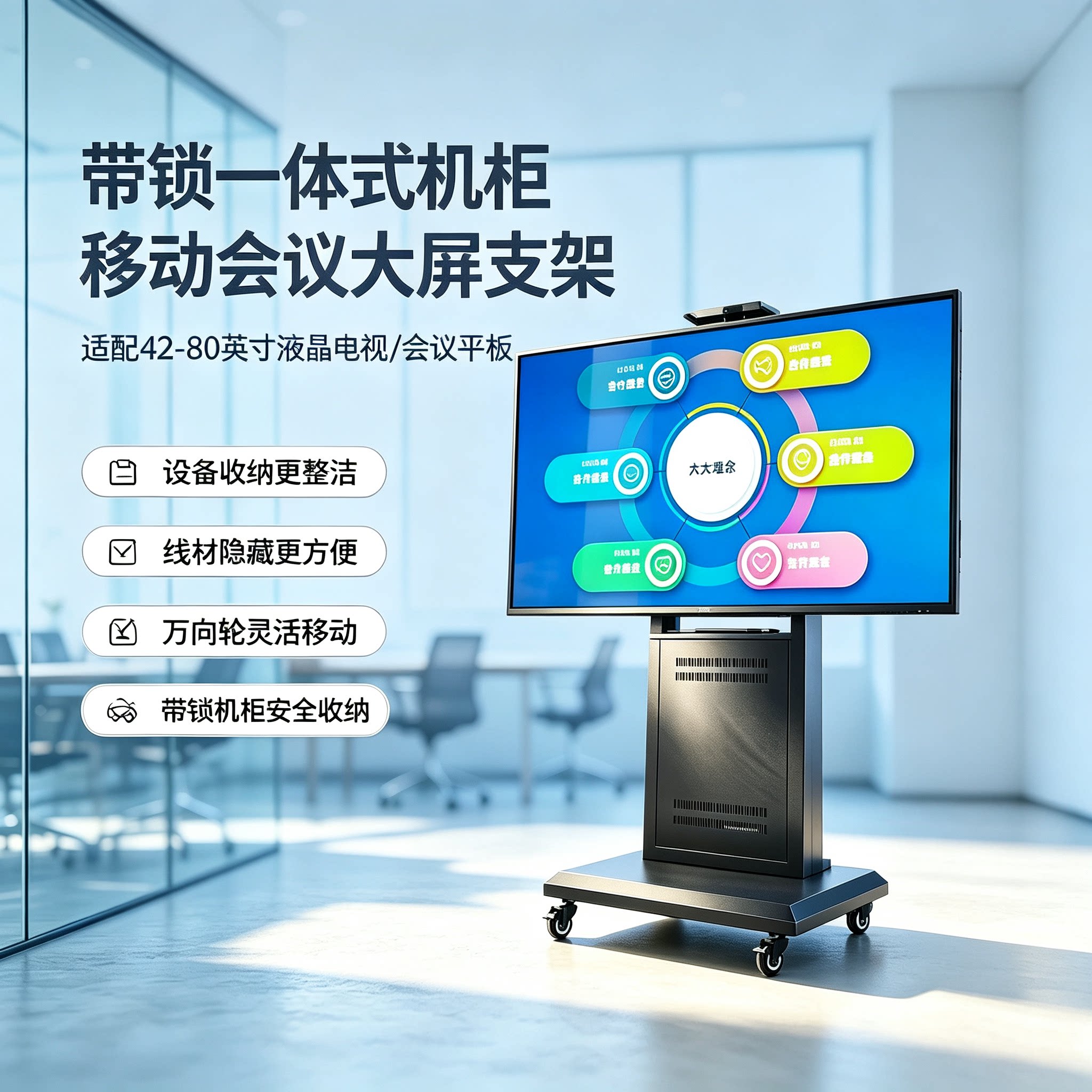 电视机支架可移动推车立式落地式会议支架带机柜50/65/70/80/98寸