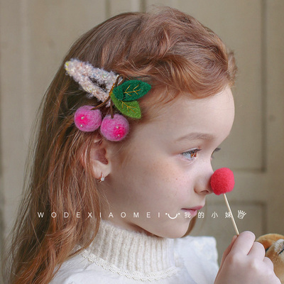 手工羊毛毡可爱樱桃发夹刘海夹子