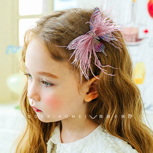 超仙羽毛幻彩蝴蝶发夹小女孩甜美气质侧边发卡夹子高级感儿童头饰