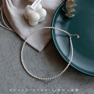 儿童3MM米珠天然淡水细珍珠项链小女孩宝宝锁骨颈链首饰品925银链