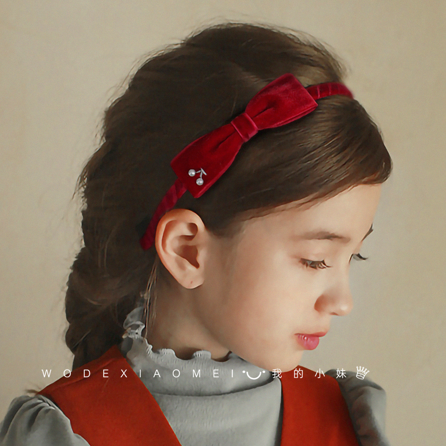 可爱红色丝绒蝴蝶结发箍新年头饰