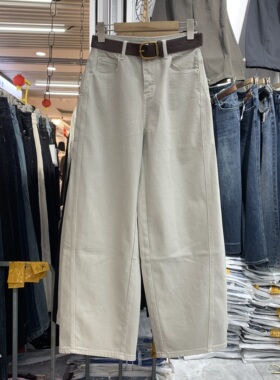 酷比斯18612窄板阔腿牛仔裤2026春季新宽松高腰休闲直筒裤弯刀裤