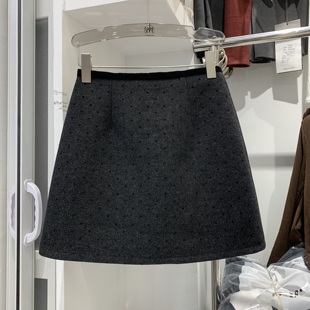 欣怡59076冬季新款时尚气质植绒波点高腰显瘦毛呢包臀A字短裙女