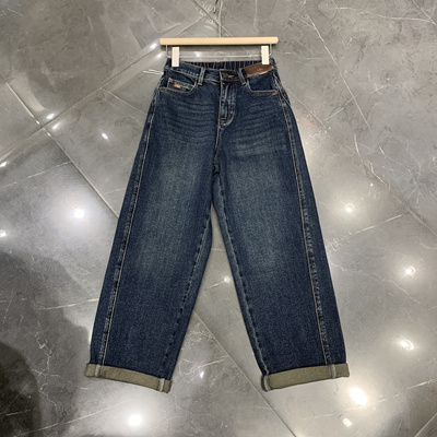 KC酷彩00910深蓝色牛仔老爹裤女秋宽松高腰大码休闲哈伦裤萝卜裤